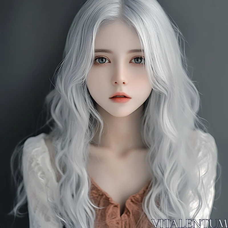 Elegant Woman Portrait with White Hair AI Image