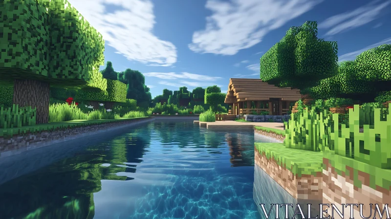 Serene Pixelated Paradise in Minecraft AI Image