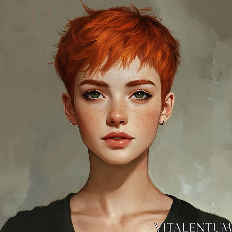 Green-Eyed Redhead Woman Portrait AI Image