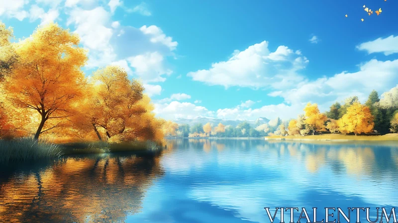 Autumnal Reflections on a Serene Lake AI Image