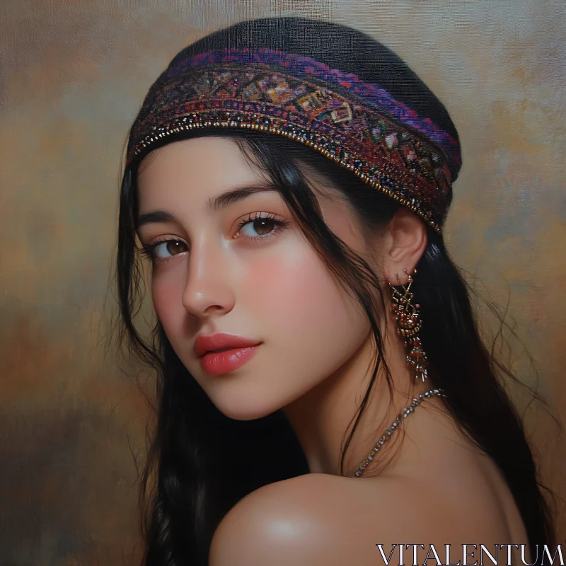 Artistic Portrait of a Young Woman in Fashionable Accessories AI Image