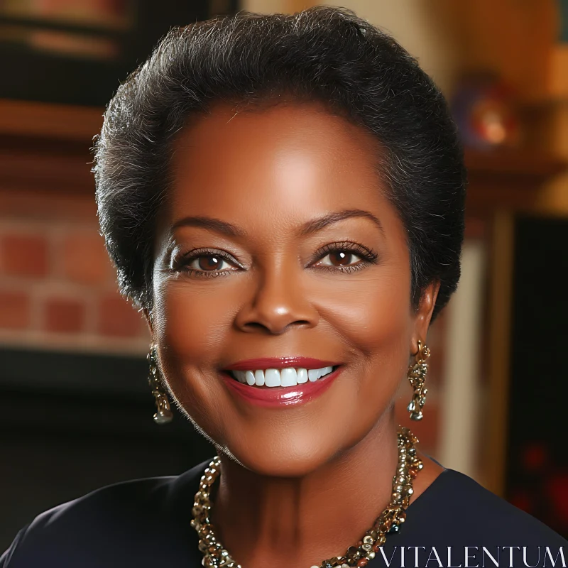 Smiling Woman's Close-Up with Short Hair and Jewelry AI Image