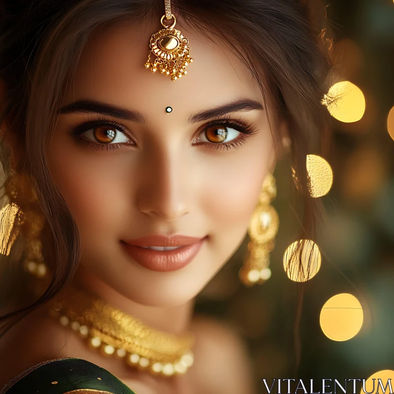 Portrait of Woman in Traditional Jewelry AI Image