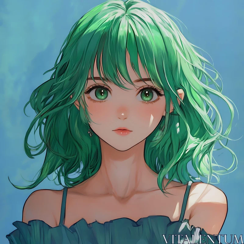 Green-Haired Anime Girl Portrait AI Image