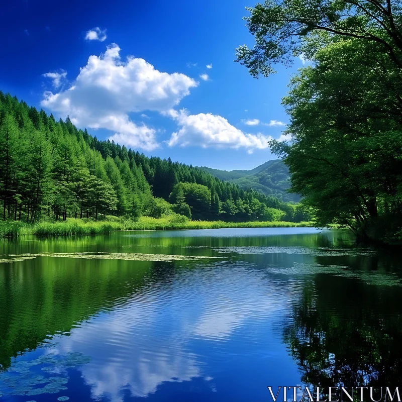 Peaceful Nature Landscape of a Forest Lake AI Image