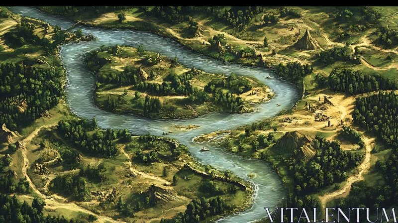 Lush River Landscape from Above AI Image