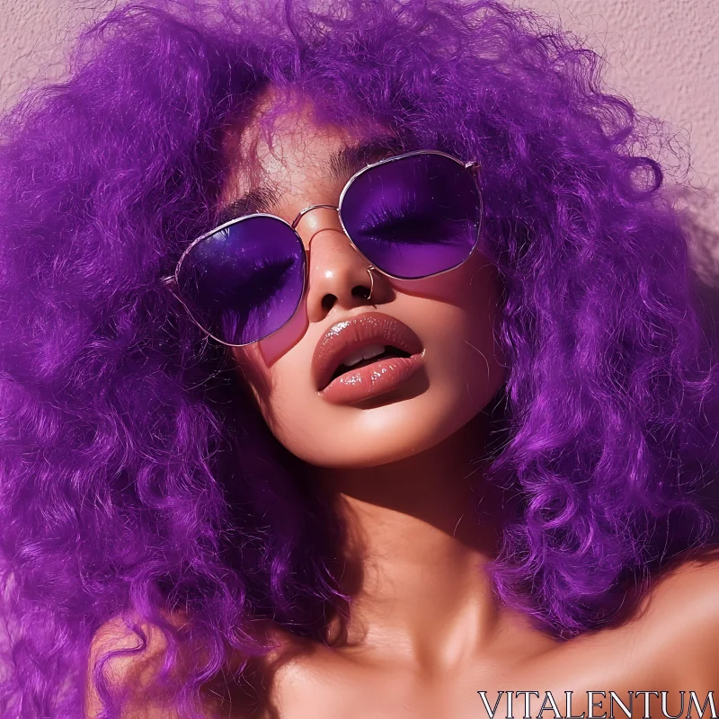 Glamorous Purple Hair and Shades Fashion Look AI Image