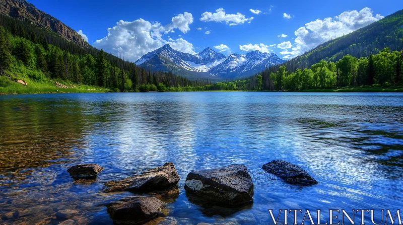 Tranquil Lake and Snow-Capped Mountains Landscape AI Image