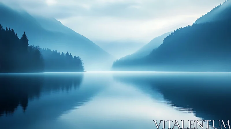 Tranquil Misty Mountain Lake AI Image