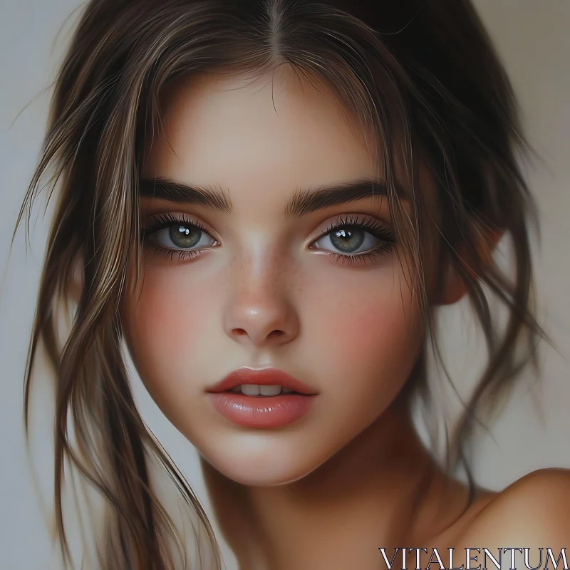 Young Woman Portrait with Striking Blue Eyes AI Image