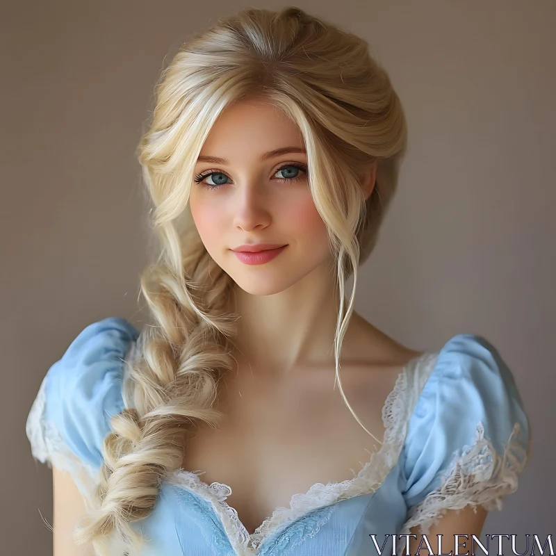 Blonde Woman in Light Blue Dress Portrait AI Image