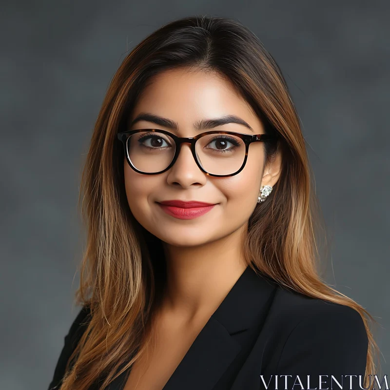 Confident Woman Wearing Glasses and Black Blazer AI Image