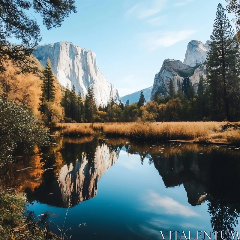 AI ART Autumn Landscape with Reflective Waters and Majestic Peaks