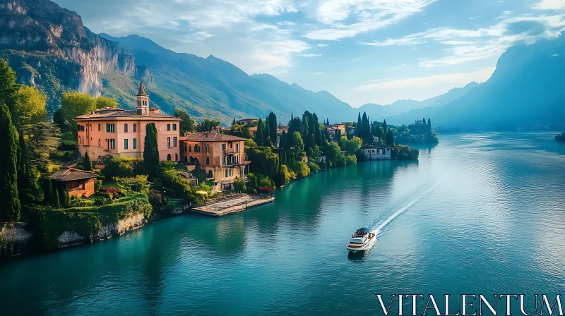 Scenic View of Italian Lakeside AI Image