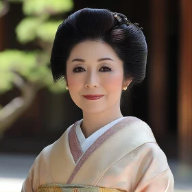 Woman in Kimono with an Elegant Smile