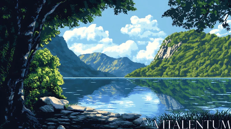 AI ART Serene Lake Scene with Mountain Reflections