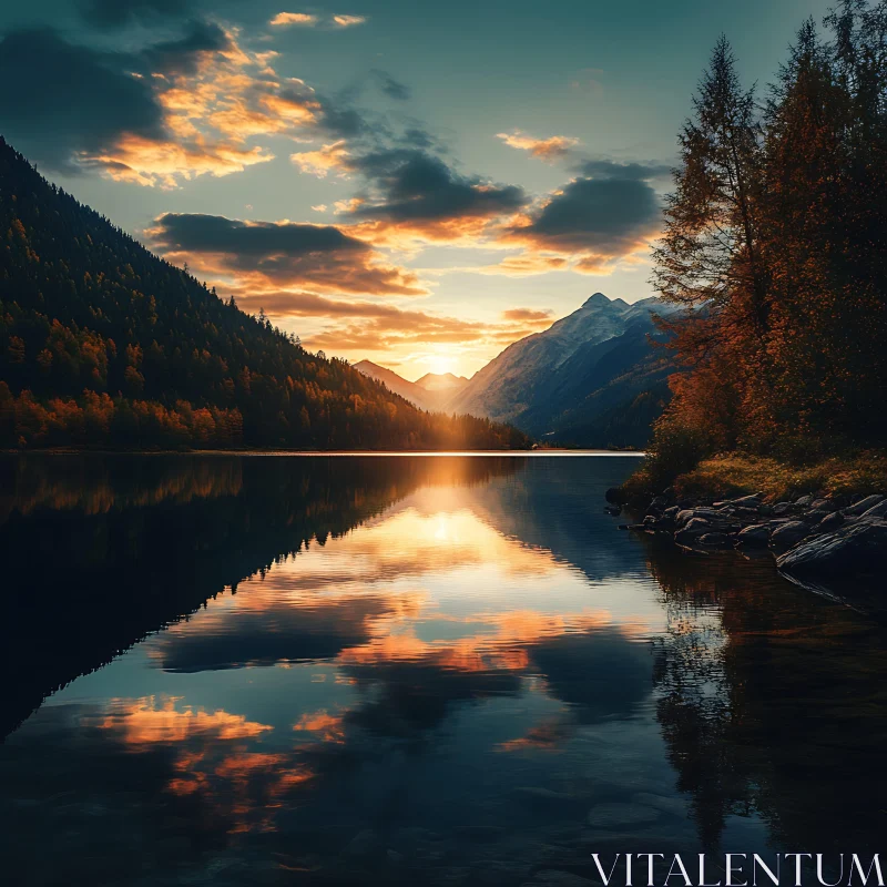 Serene Mountain Sunset Reflections AI Image