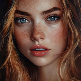 Freckled Woman with Blue Eyes Close-Up Portrait