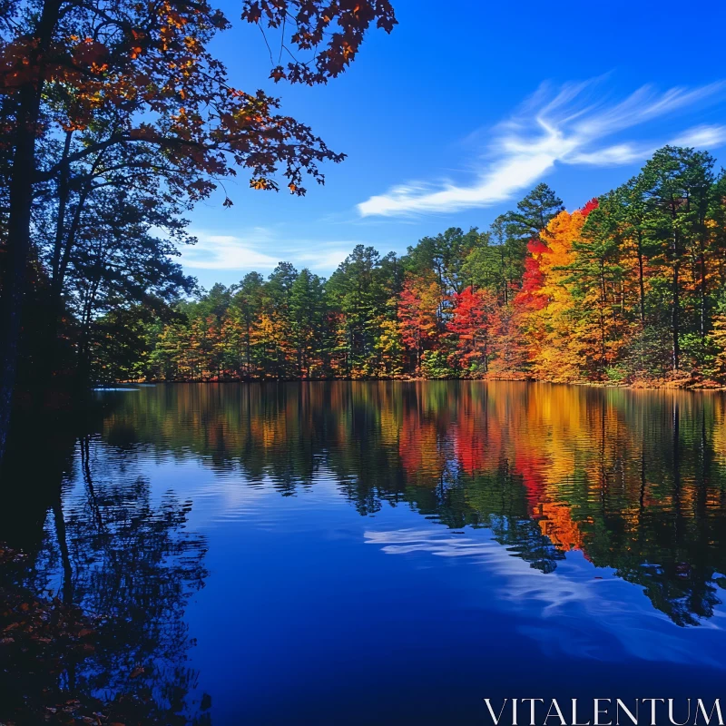 Tranquil Lake with Autumn Colors AI Image