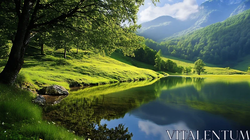 Peaceful Nature Scene with Lake and Mountains AI Image