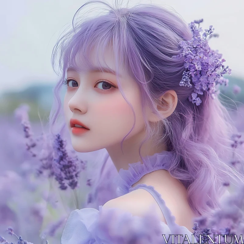 Lavender Beauty in Flower Field AI Image