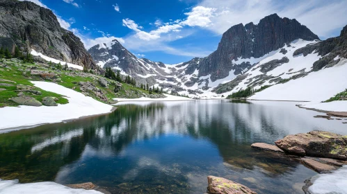 Serene Mountain Lake and Snowy Peaks Reflection