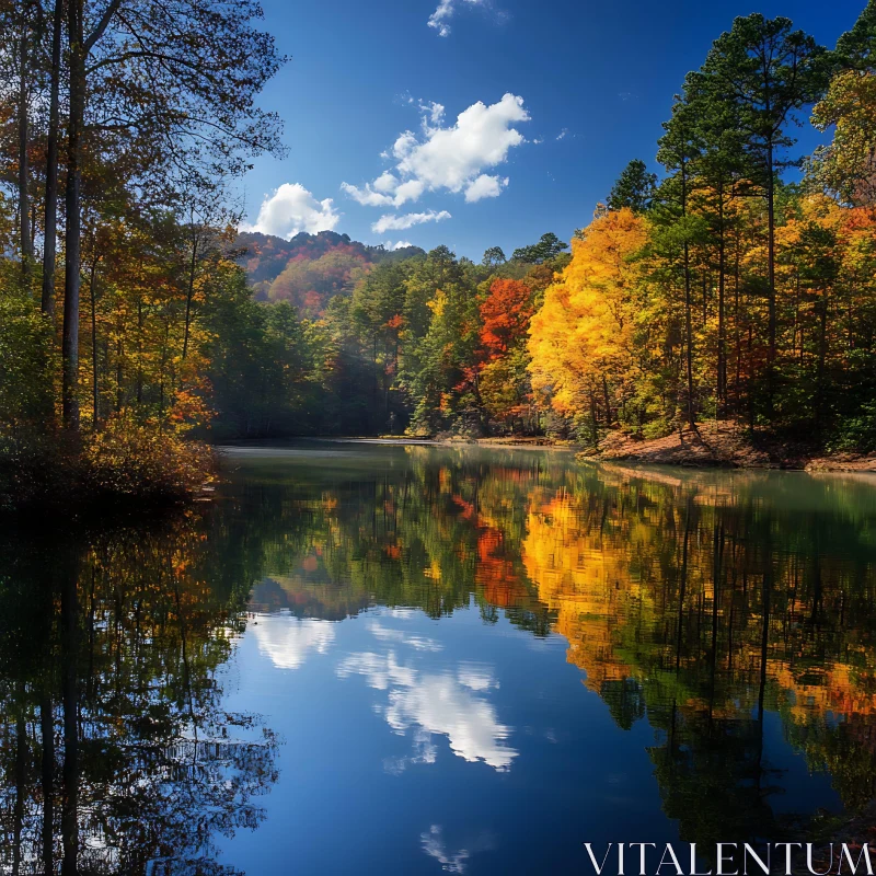 Autumn Scene at Serene Lake with Colorful Trees AI Image