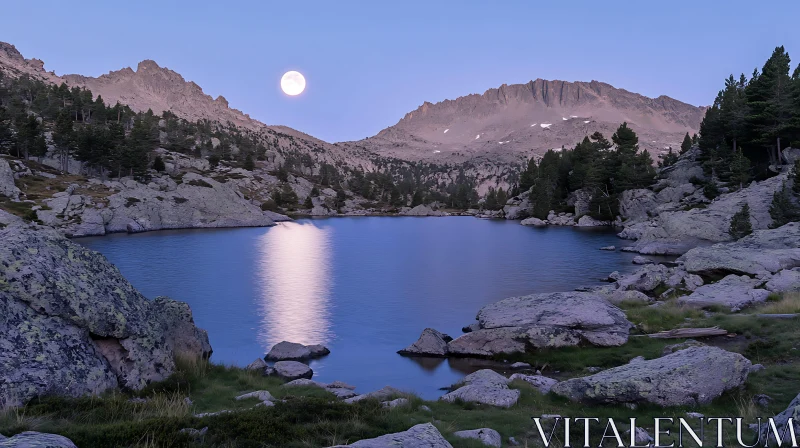 Peaceful Full Moon Over a Serene Lake AI Image