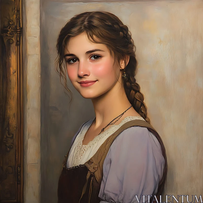 Elegant Woman with Braided Hair in Portrait AI Image