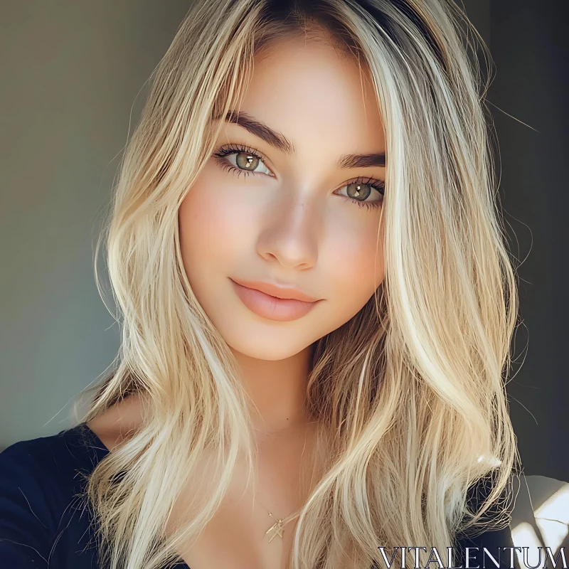 Beautiful Blonde Woman with Green Eyes AI Image