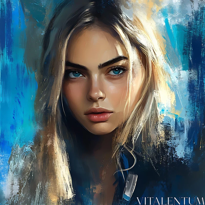 Artistic Woman's Portrait with Blue Eyes AI Image