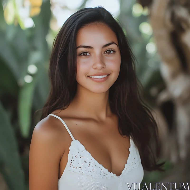 Serene Outdoor Portrait of a Young Woman AI Image