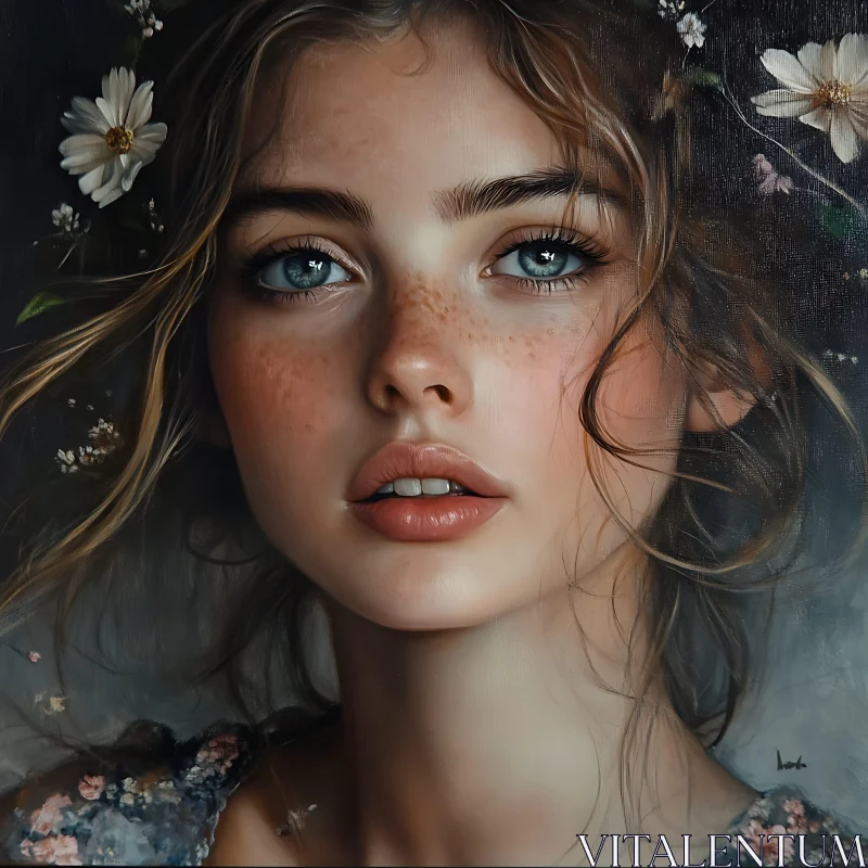 Hyper-Realistic Painting of a Woman with Natural Beauty AI Image