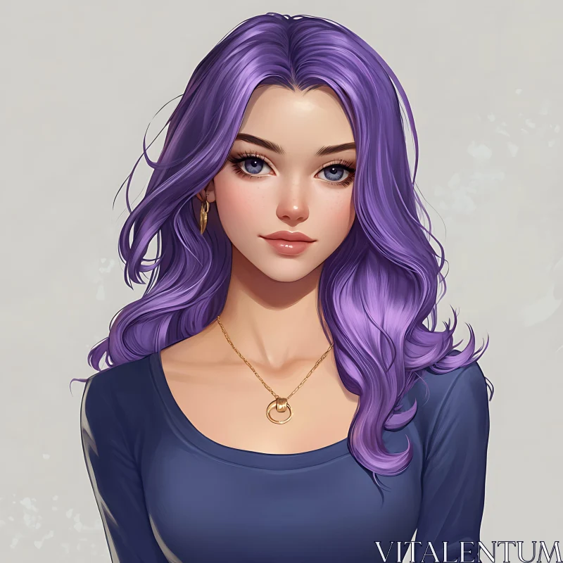 Stylish Portrait of a Woman with Purple Hair AI Image