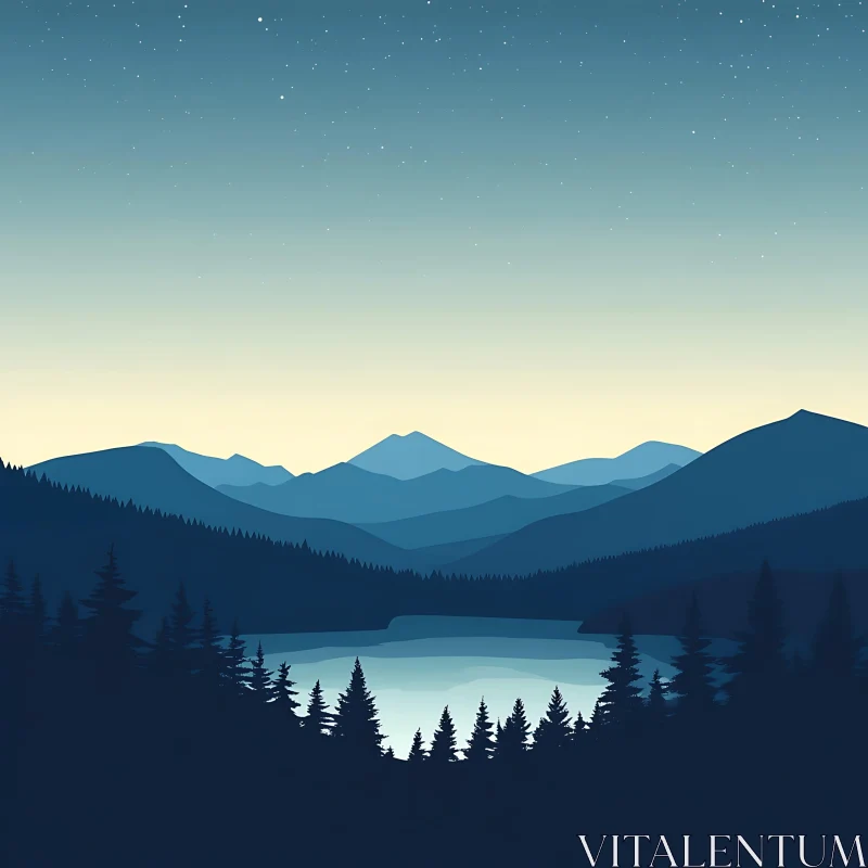 AI ART Tranquil Twilight Mountain View