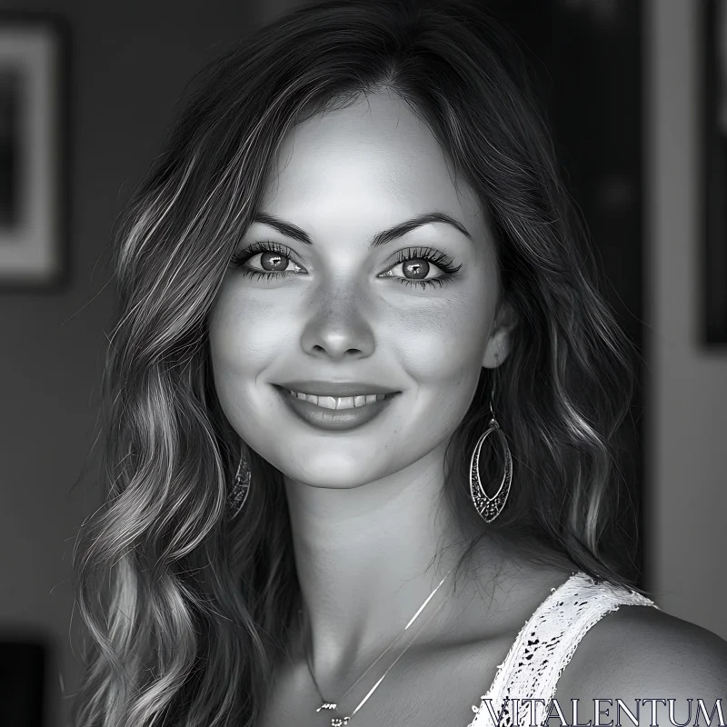 Black and White Woman Portrait with Earrings AI Image