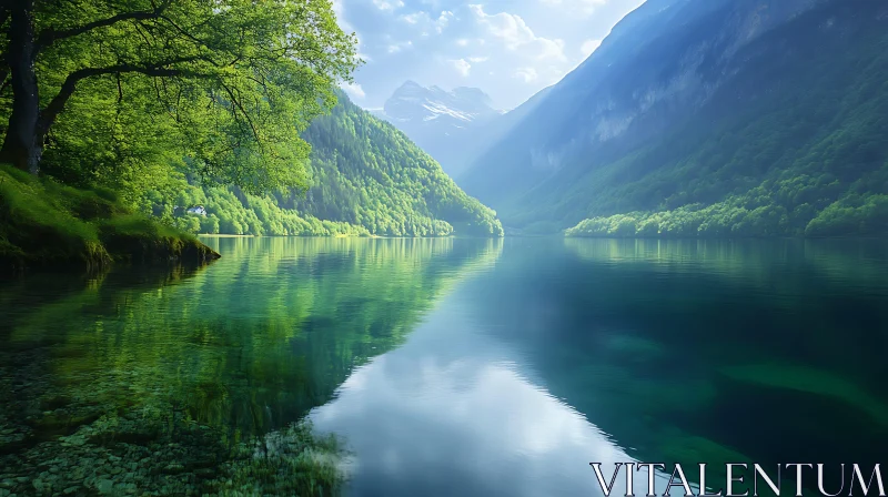 Idyllic Mountain Lake Scenery AI Image