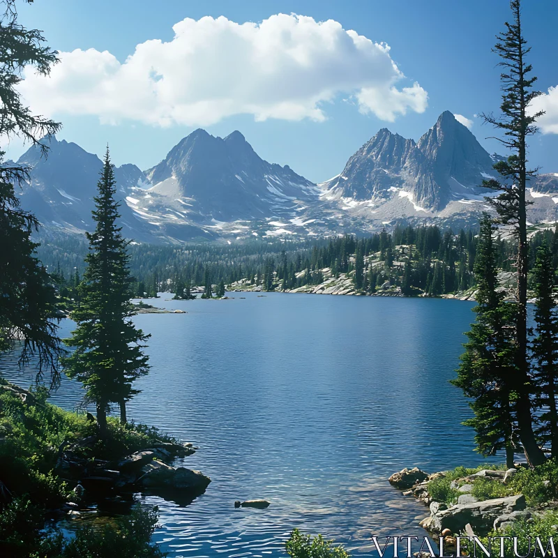 AI ART Tranquil Lake View with Mountain Background