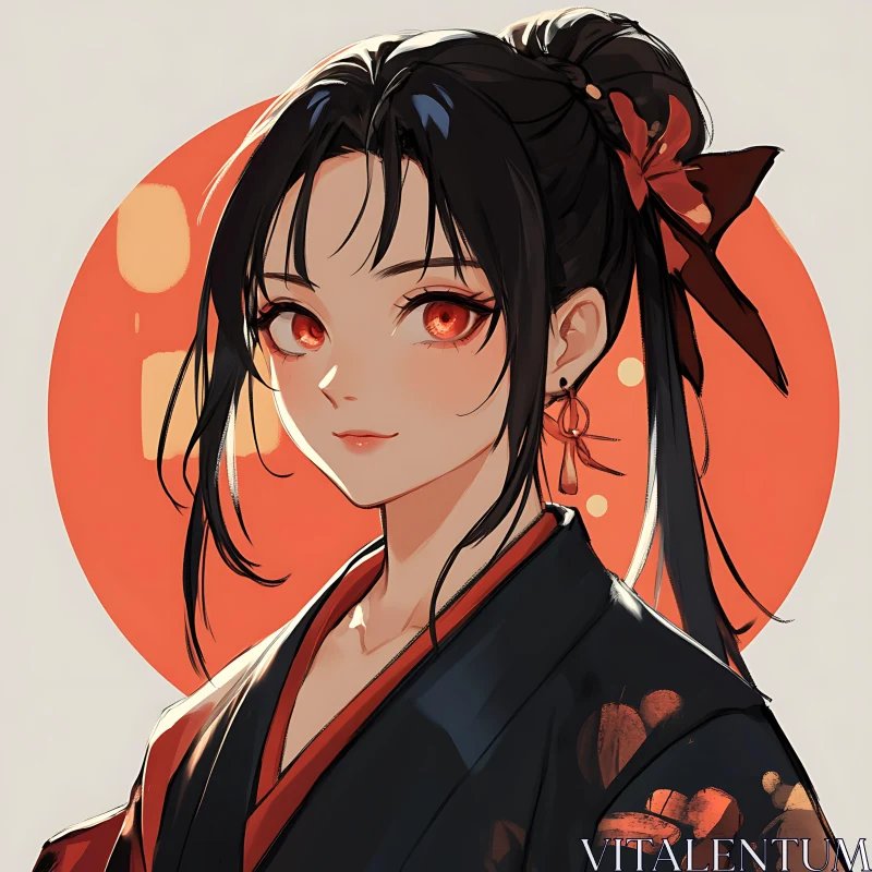 AI ART Red-Eyed Anime Woman in Kimono