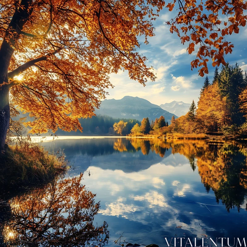 Tranquil Autumn Landscape with Reflections AI Image