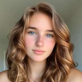 Auburn-Haired Young Woman with Blue Eyes