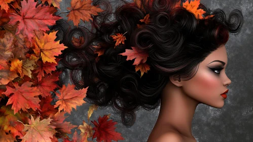 Profile Portrait of a Woman with Autumn Leaves