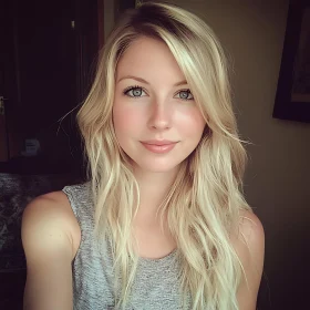 Blonde Woman with Long Hair and Green Eyes