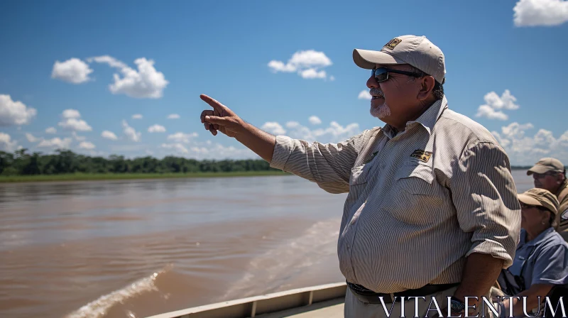 River Tour Guide Pointing on a Boat