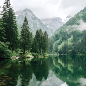 Peaceful Mountainous Lake Scene
