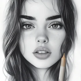 Realistic Grayscale Drawing of a Woman