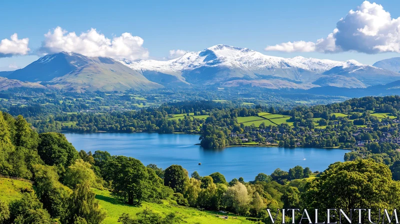 Serene Lake with Mountains and Forest AI Image