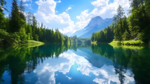 Calm Lake and Majestic Mountain Scene