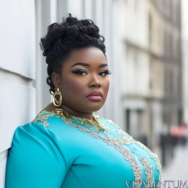 Stylish Woman Against Urban Backdrop
