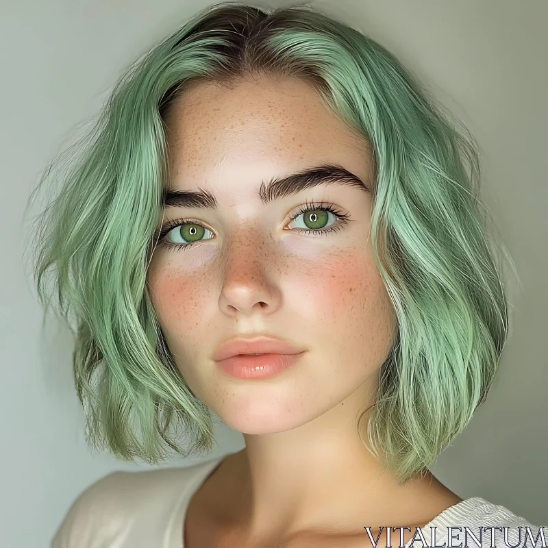 Mint-Green Hair and Freckles Portrait